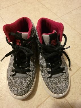 DC High-Top Sneakers in Black, Gray & Red